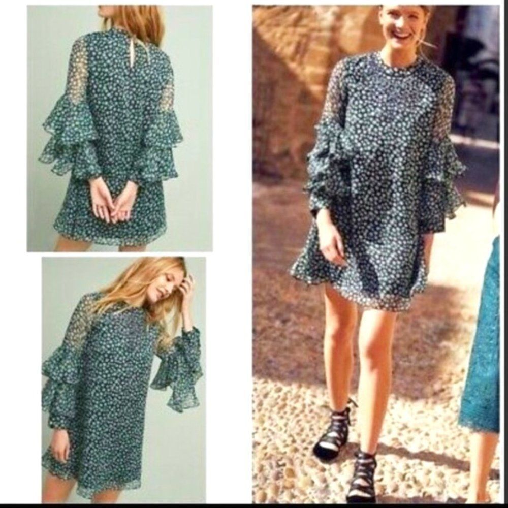 NWOT Ranna Gill Anthropologie Mirrored Layered Chiffon Boho Dress